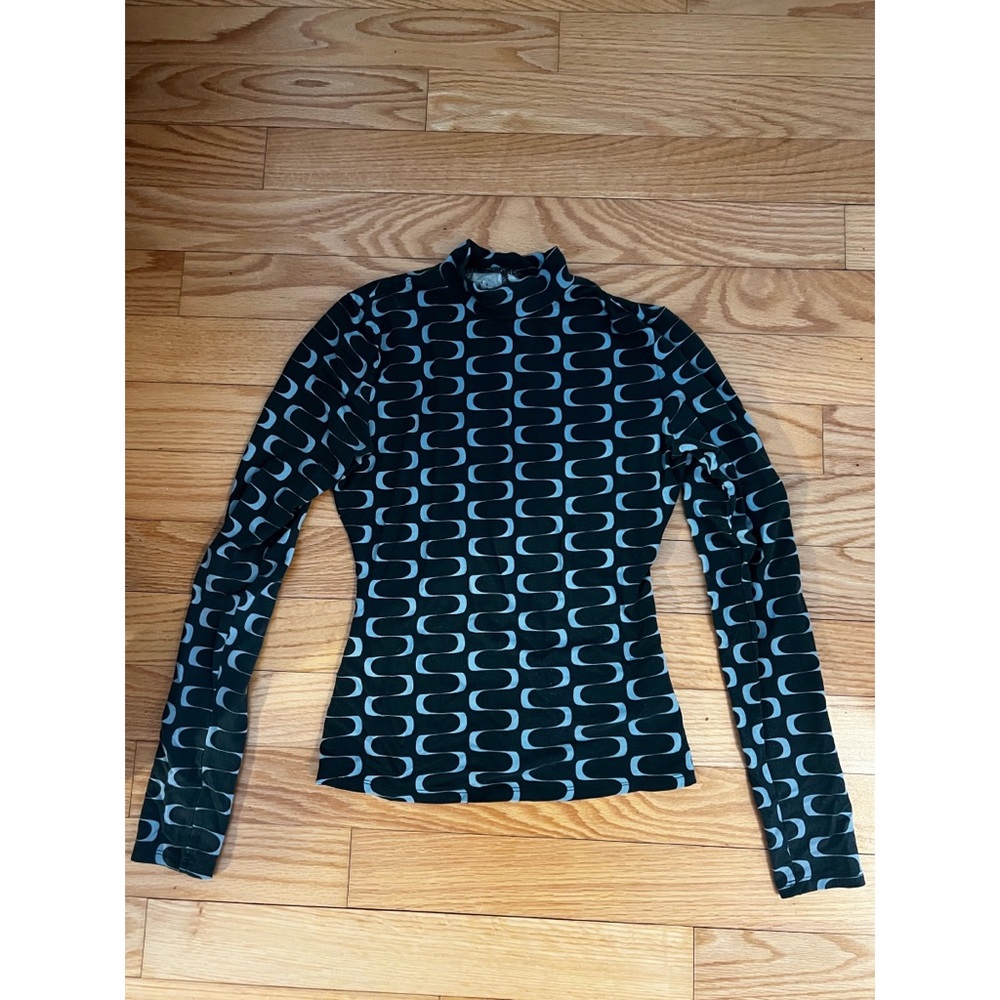 Reformation Green Geometric Print Mock Neck Top Sz XS